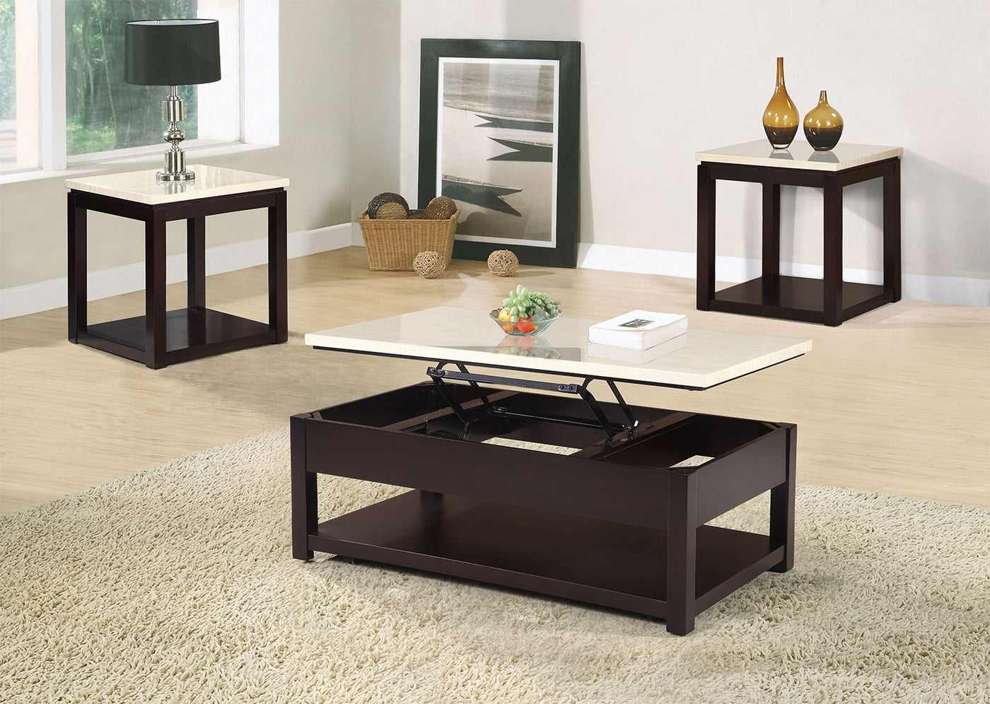 Sicily Coffee Table with Lift-Top and Casters - Beige | The Brick