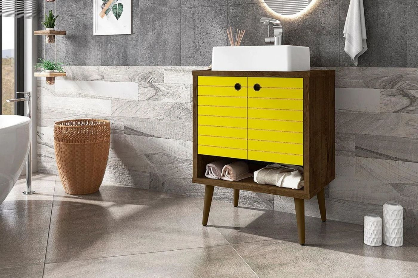 Lekedi 24" Bathroom Vanity Sink - Rustic Brown/Yellow