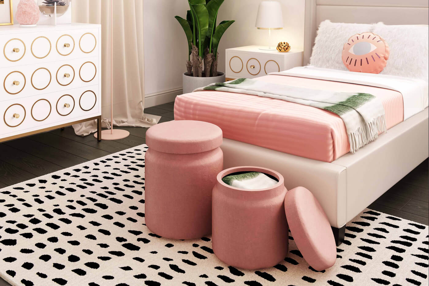 Galana Velvet Storage Ottoman - Blush (Set of 2)