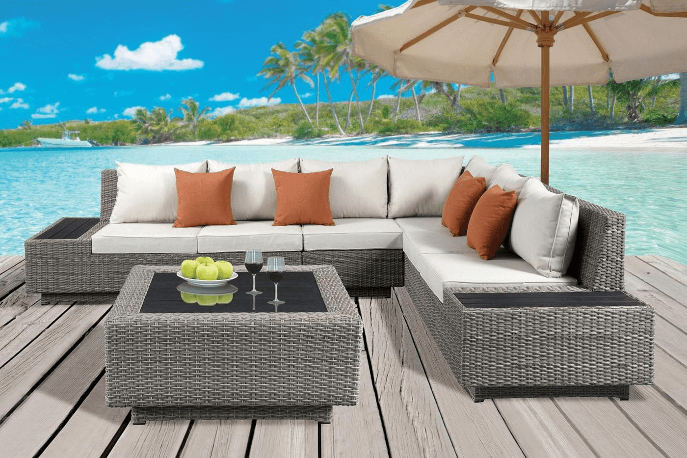 Island Pebbles Patio Sectional & Cocktail Table