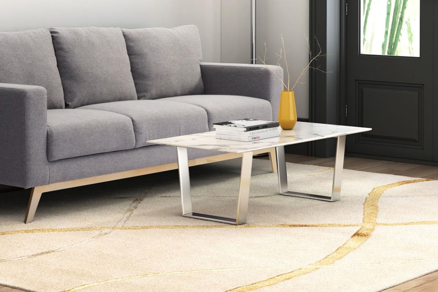 Nezahual Coffee Table Stone- Stainless Steel