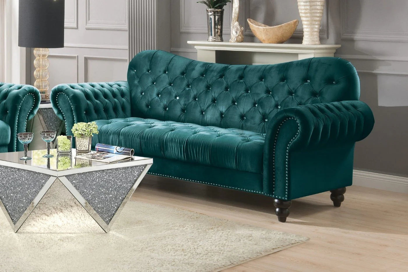 Ryo Velvet Loveseat - Teal