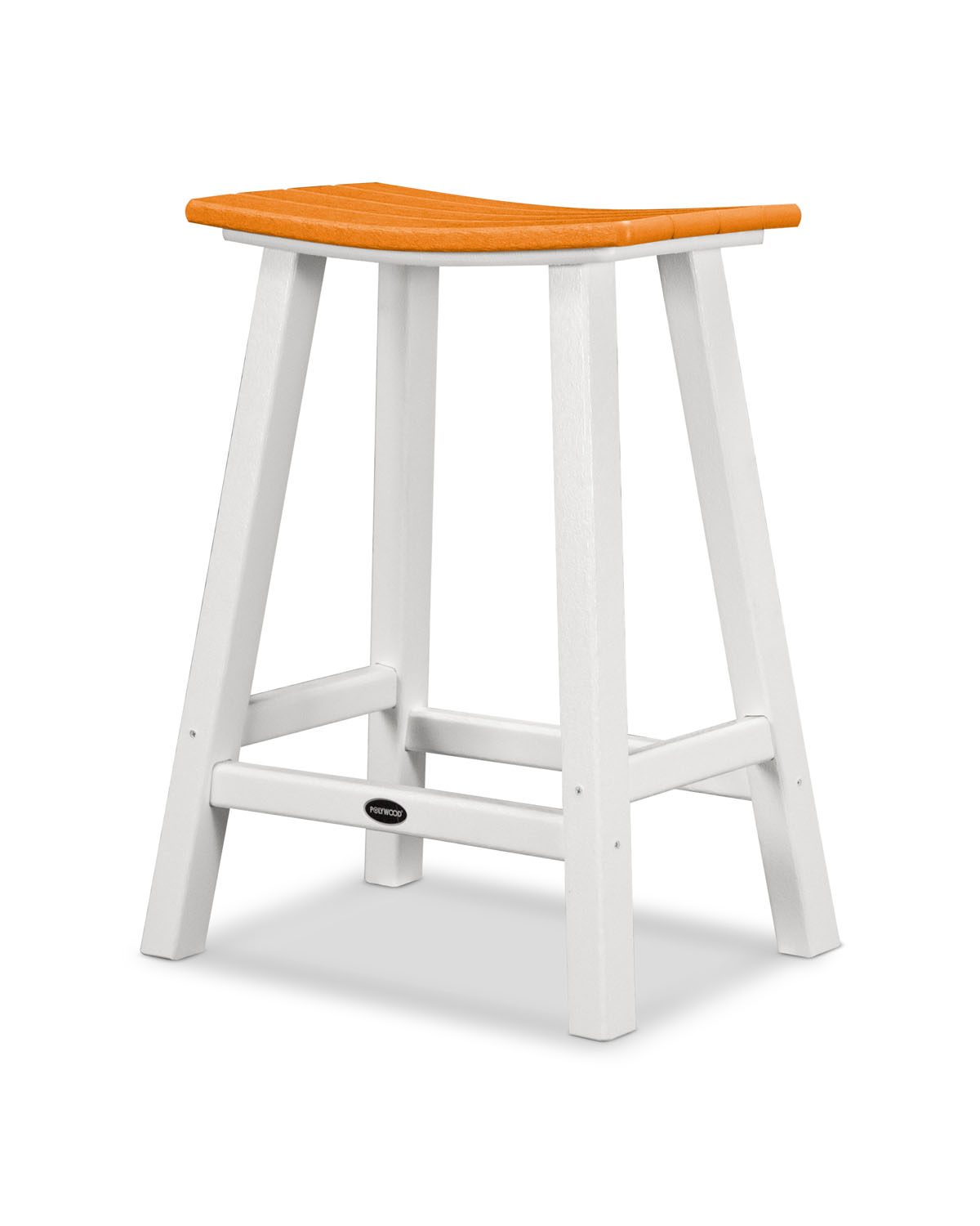 Polywood Contempo 24 Saddle Bar Stool In White Tangerine Furniture Ca