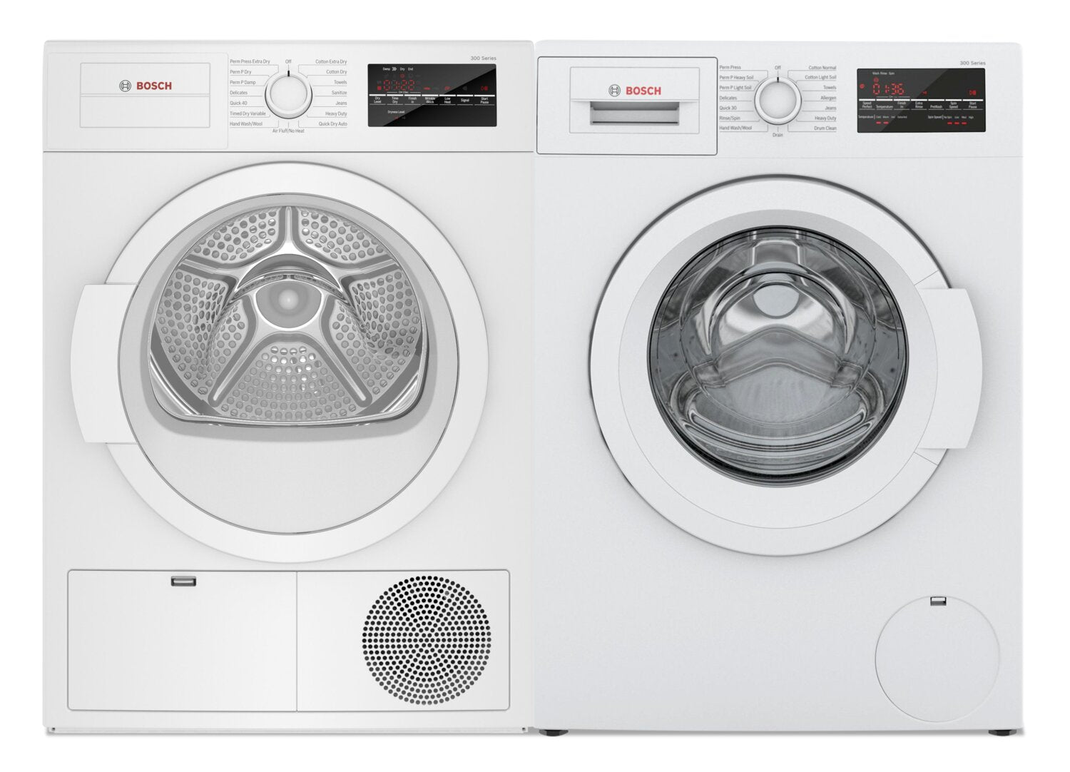 Bosch 300 Series 2.2 Cu. Ft. Front Load Washer and 4.0 Cu. Ft