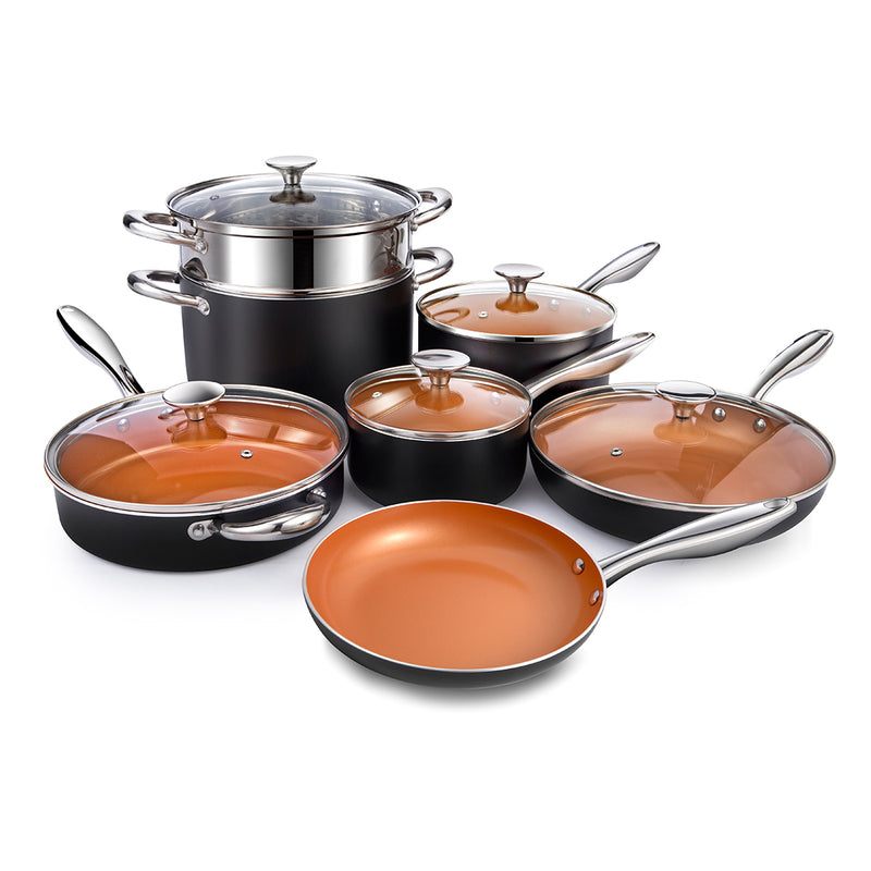 Premium Stainless Steel Rainbow Kitchenware michelangelo copper cookware set 12 piece with nonstick ceramic coating copper pots and pans sets