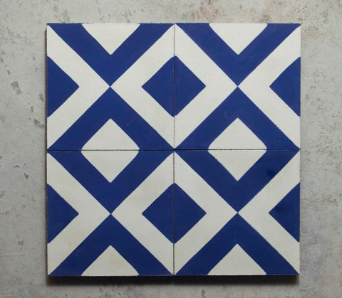 Blue geometric cement encaustic tile