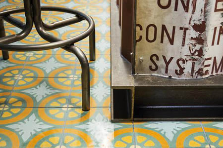 Encaustic tiles in Levi Roots' smokehouse