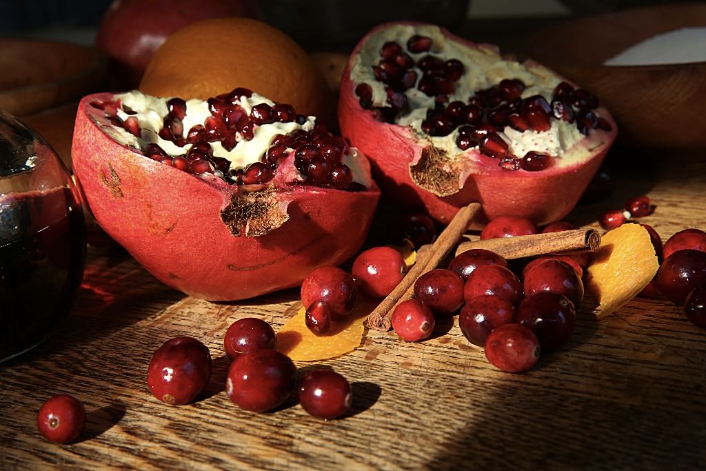 Pomegranates, cinnamon and wine waiting to be cooked with cranberries in the Fontana wood-fired oven