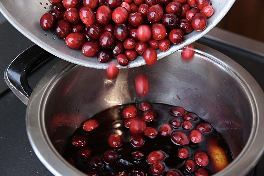 Wine brine to be cooked down with cranberries in wood-fired oven