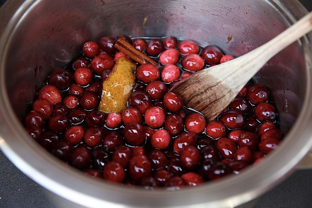 Cranberries placed in wine brine to be cooked over the Fontana wood-burning oven 