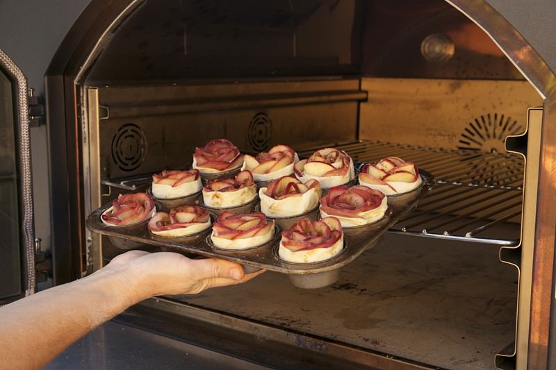 Apple roses baked in Fontana wood-burning oven 