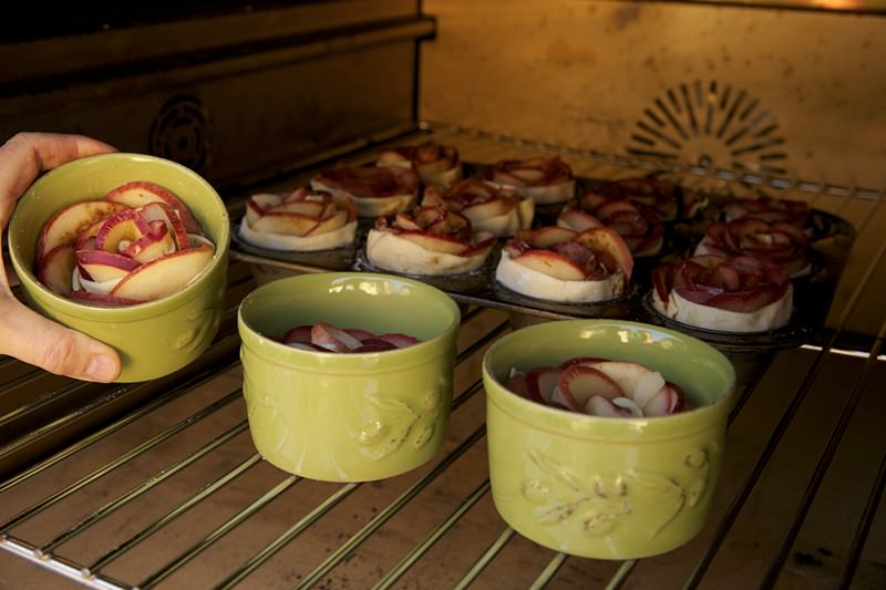 Apple roses baked in Fontana wood-burning oven 