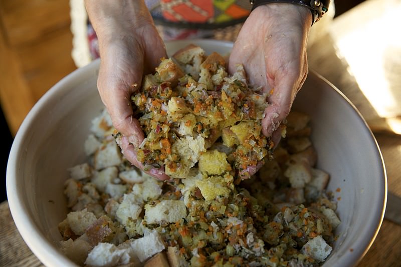 Stuffing for turkey to be baked in Fontana wood-burning oven