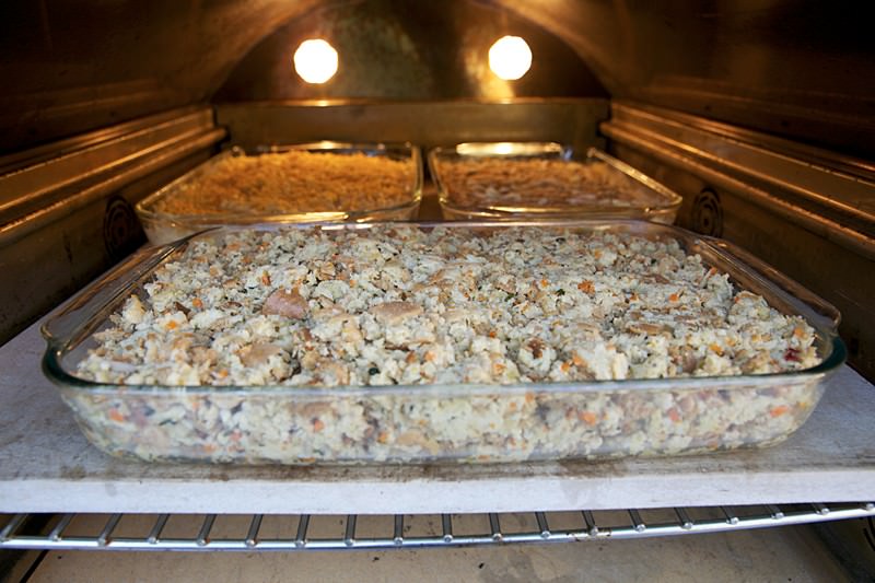Turkey stuffing baked in the Fontana wood-fired oven 