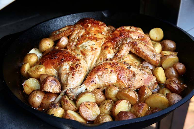 POLLO AL MATTONE WITH POTATOES