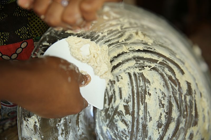 Scrape out the remaining dough from the bowl