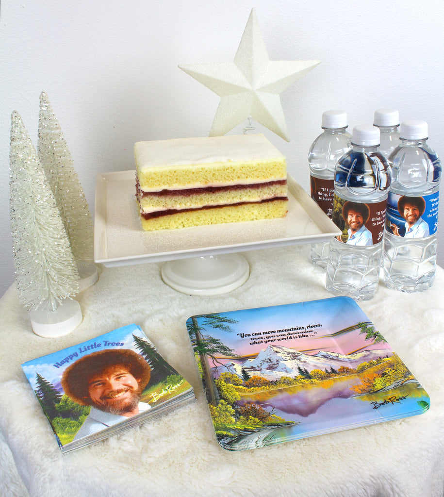 Bob Ross Titanium Christmas Food Table Plates Napkins Water Bottle labels