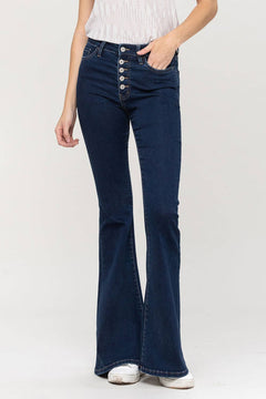 Victoria High Rise Button Up Flare Jeans