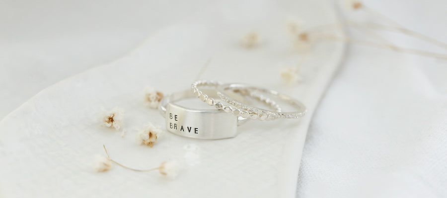 be brave cherished inspiRING with diamond dusted petite stacker and sparkle ring