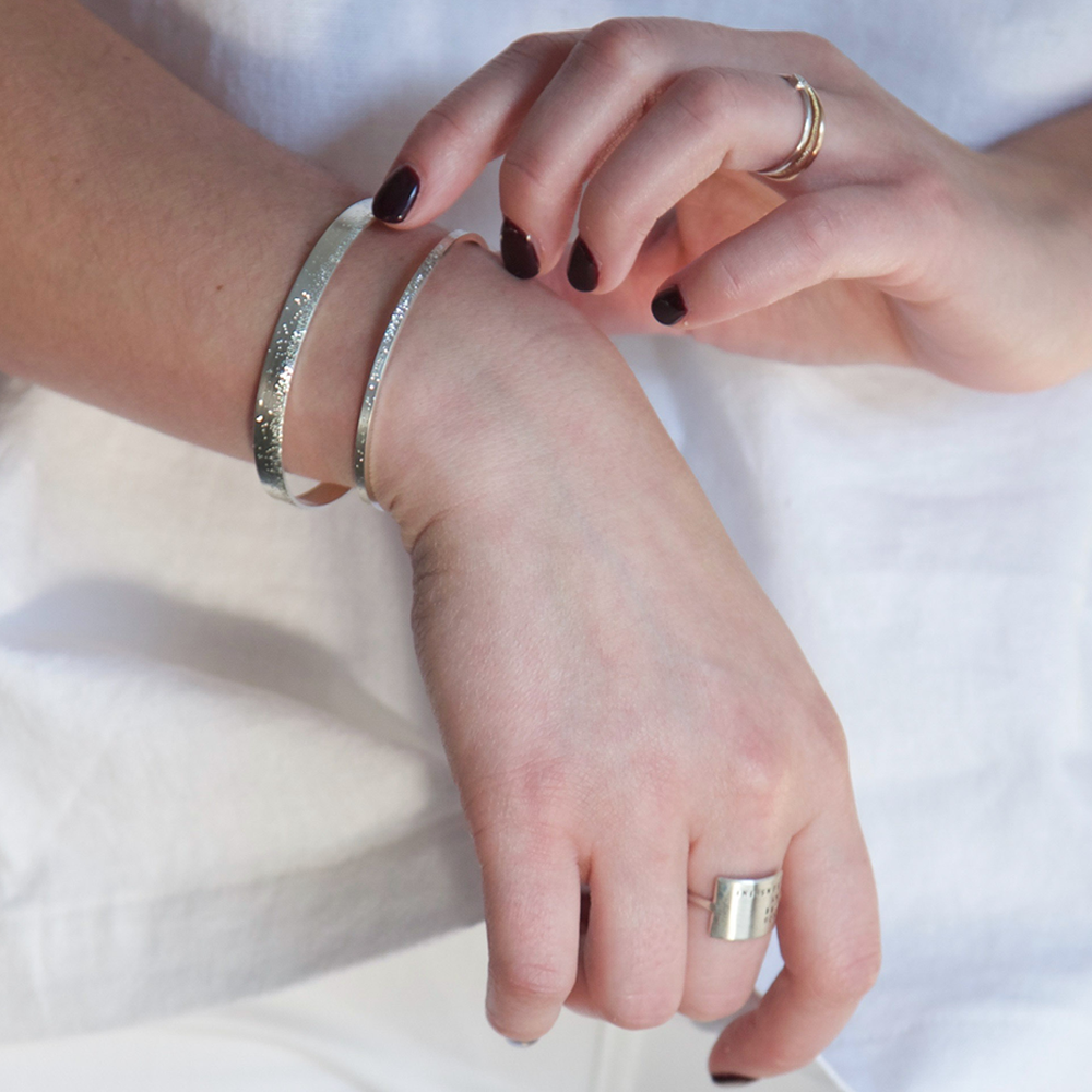 silver diamond dusted cuffs with silver rings