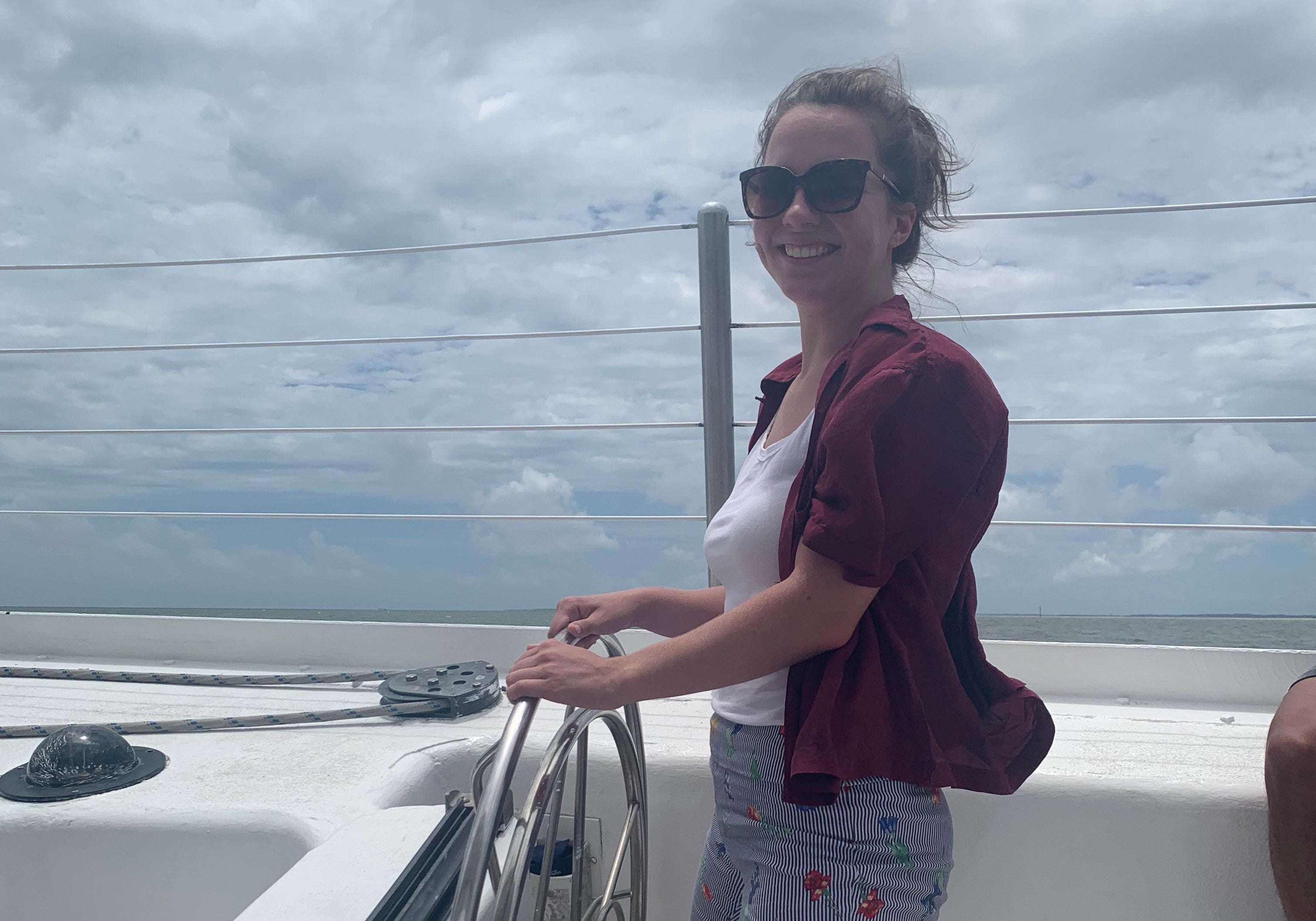 Rachel on a boat