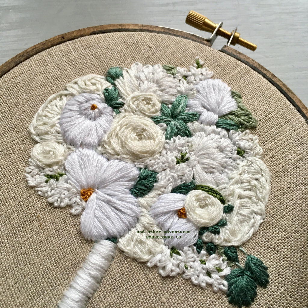 Classic White Bridal Bouquet Embroidery Art by And Other Adventures Embroidery Co