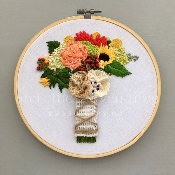 Hand Embroidered Rustic Sunflower Bridal Bouquet | And Other Adventures Embroidery Co