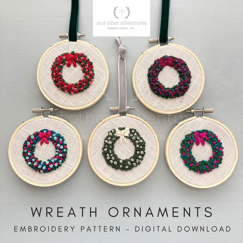 Wreath Ornament Embroidery Pattern Digital Download by And Other Adventures Embroidery Co
