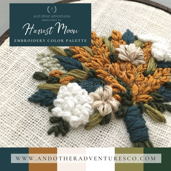 Harvest Moon embroidery color palette | And Other Adventures Embroidery Co