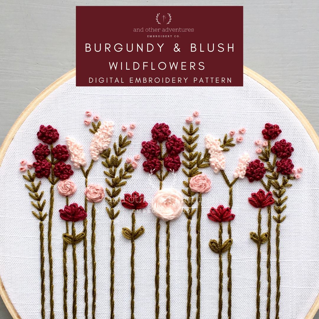 Burgundy & Blush Wildflowers Hand Embroidery Pattern - Digital ...