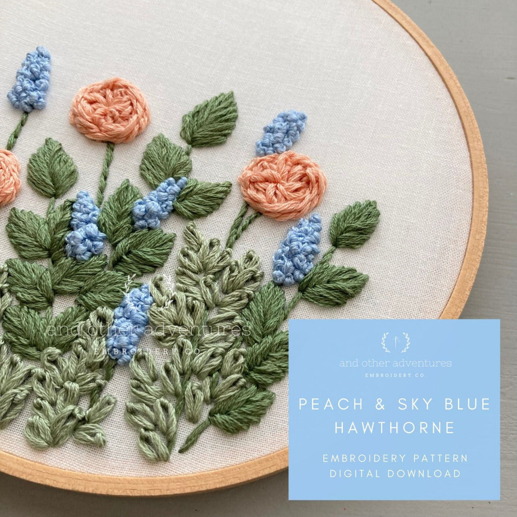 Hand Embroidery PATTERN - Peach & Sky Blue Hawthorne - And Other ...