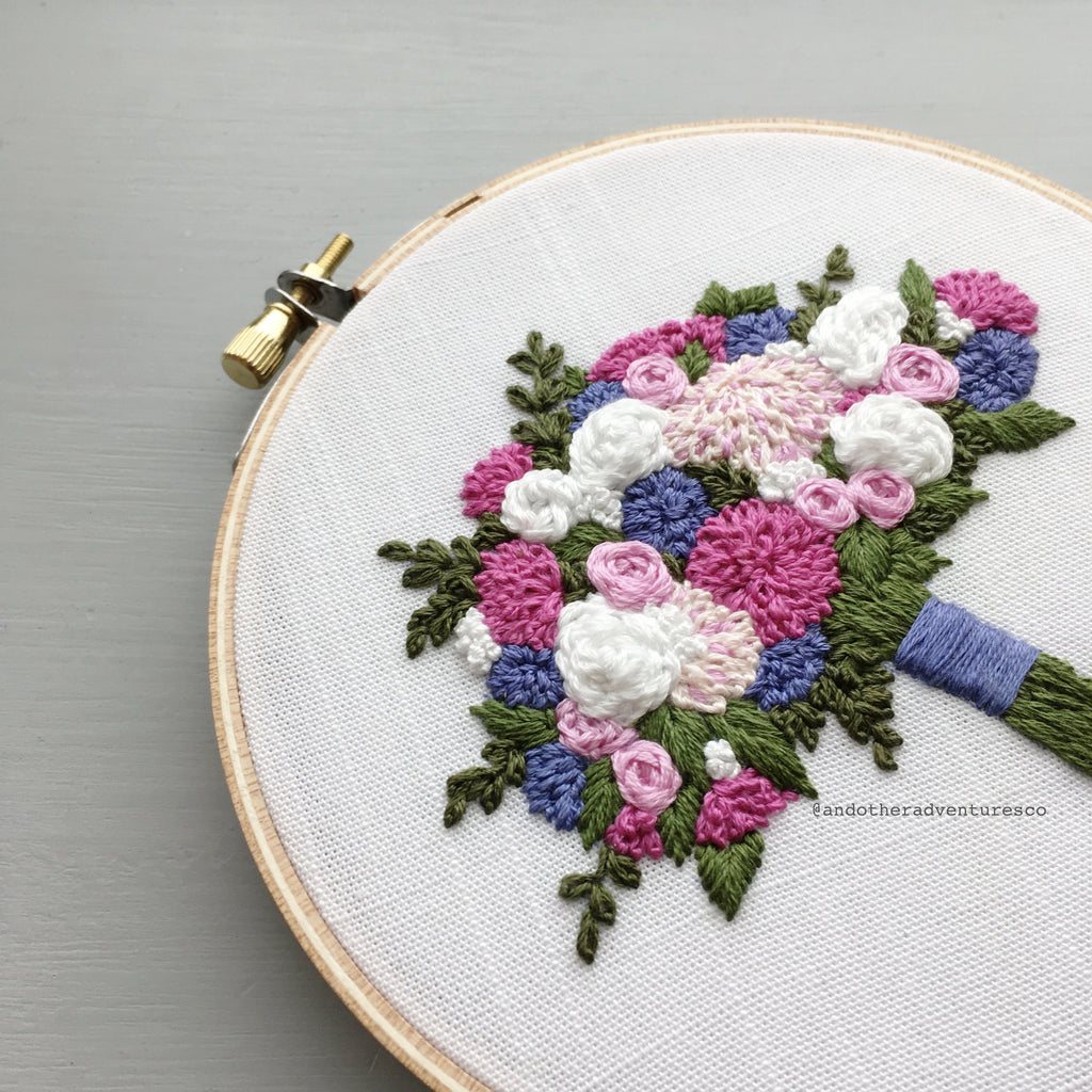 Pink and Purple Embroidered bouquet by and other adventures embroidery Co