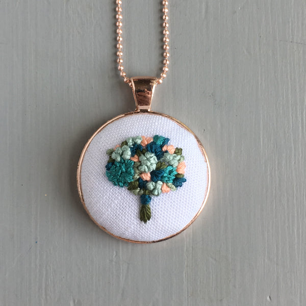 Embroidered Pendant Red Roses Necklace Big Locket Pendant 