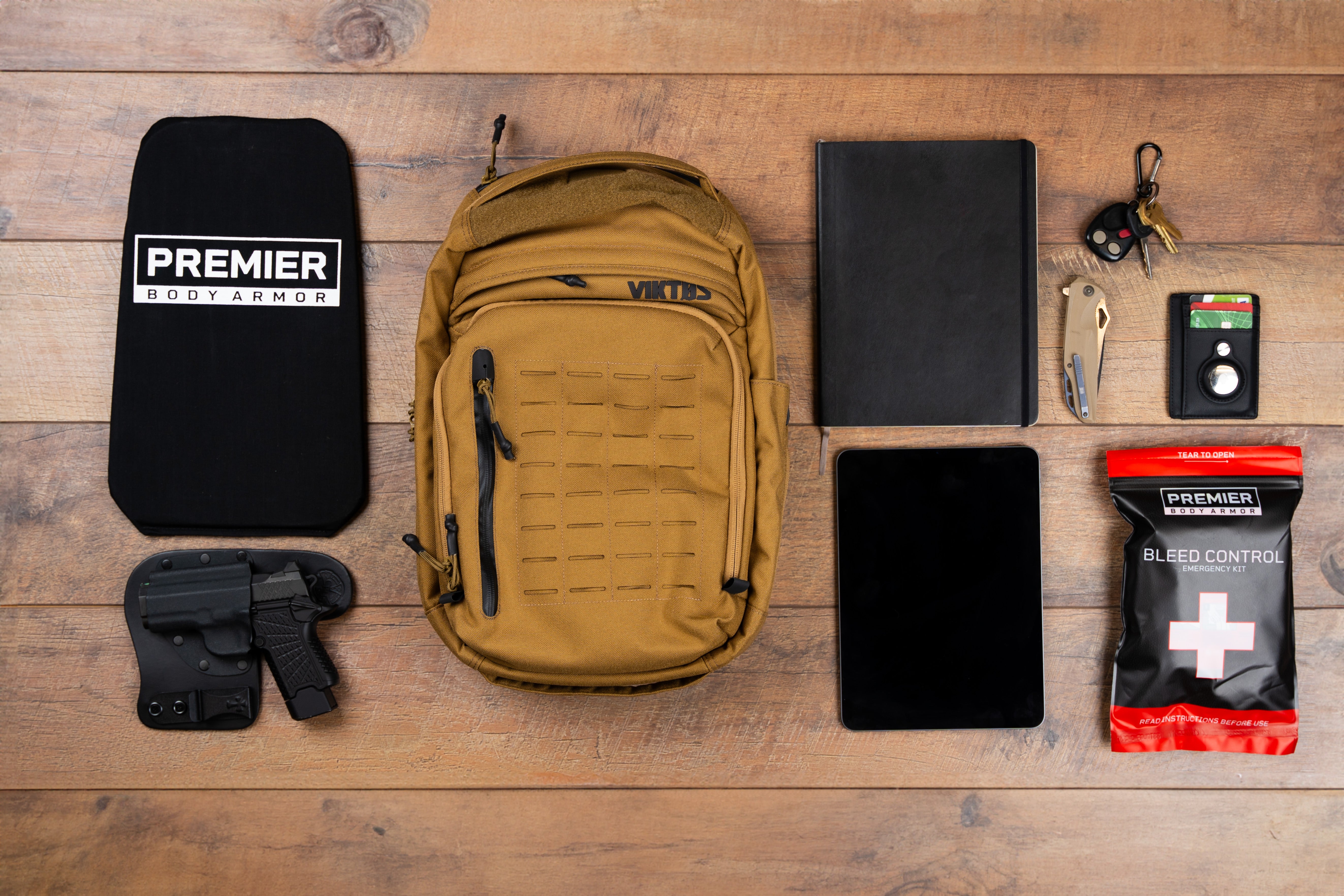 viktos perimeter 25 bag with bullet proof insert, bleed kit, and other EDC supplies