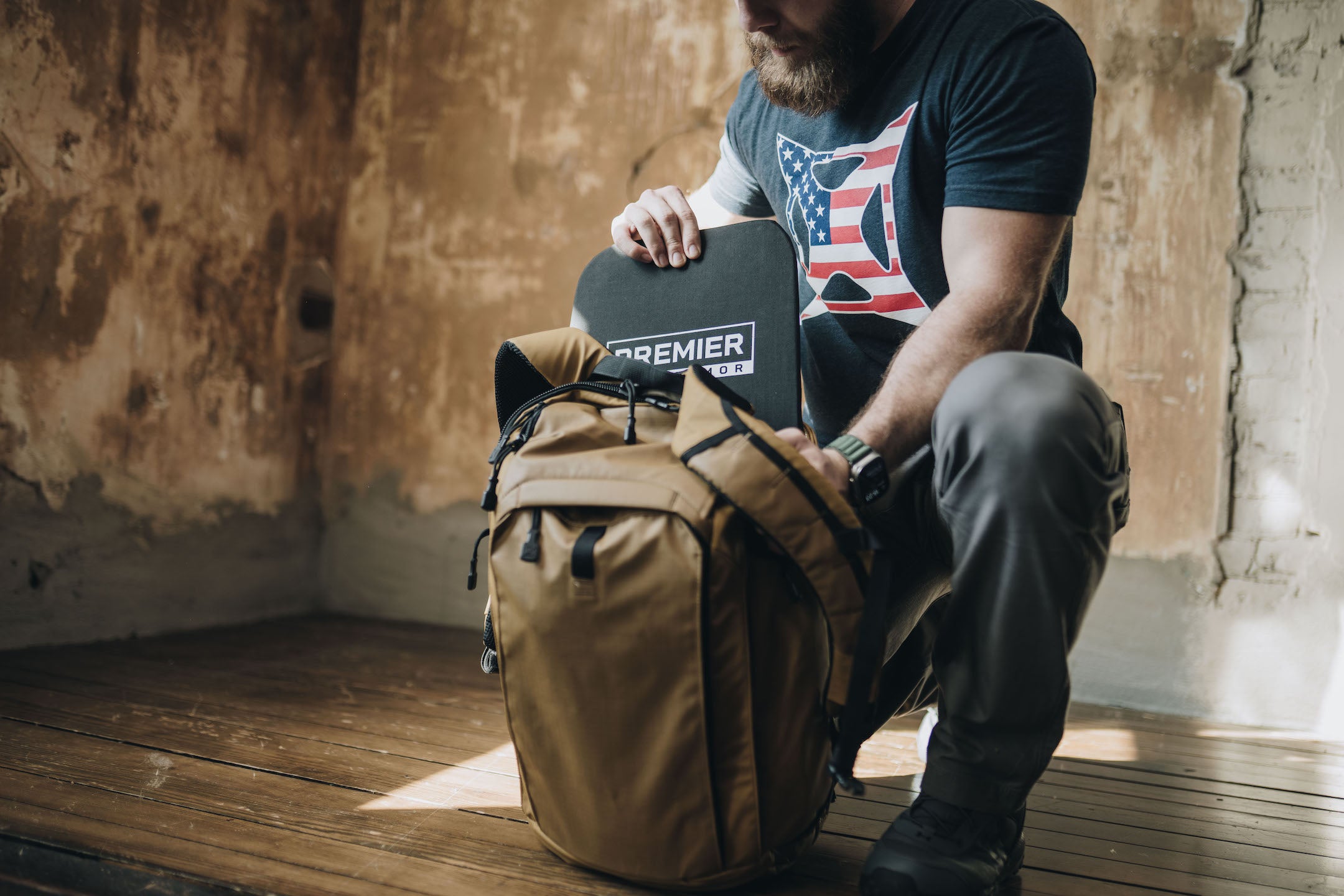 Image of ballistic panel and EDC gear for the Vertx Gamut 3.0 Backpack.