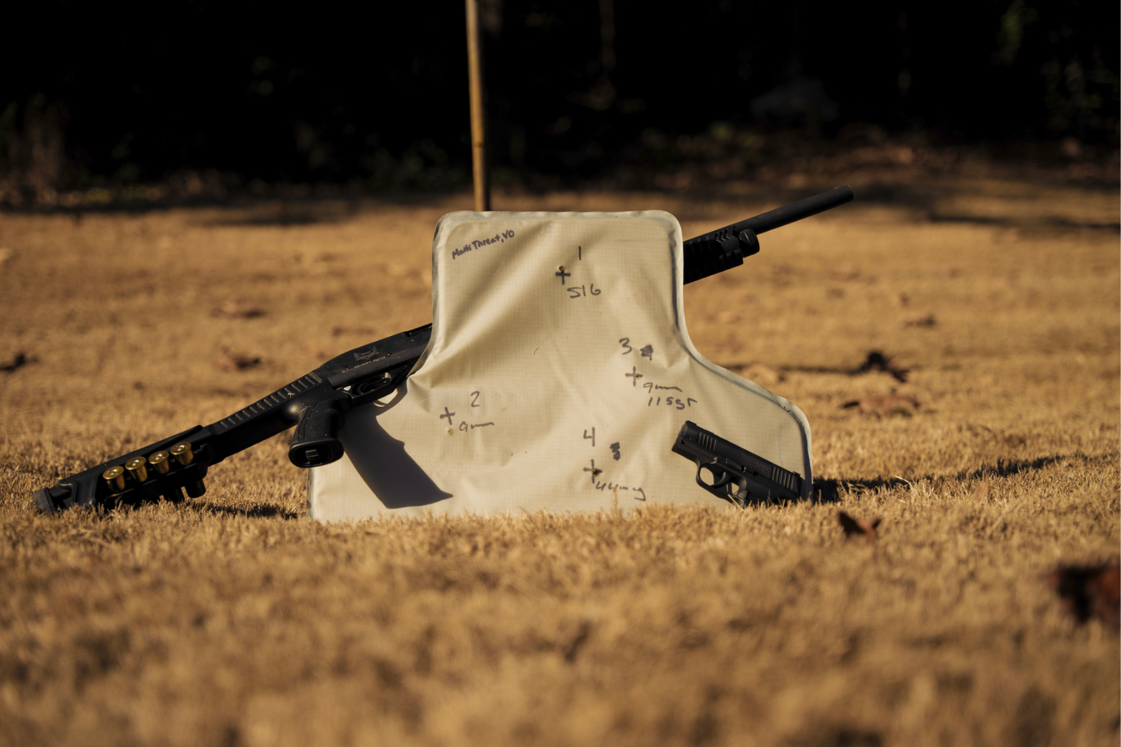 Ballistic panel at the range after being tested.