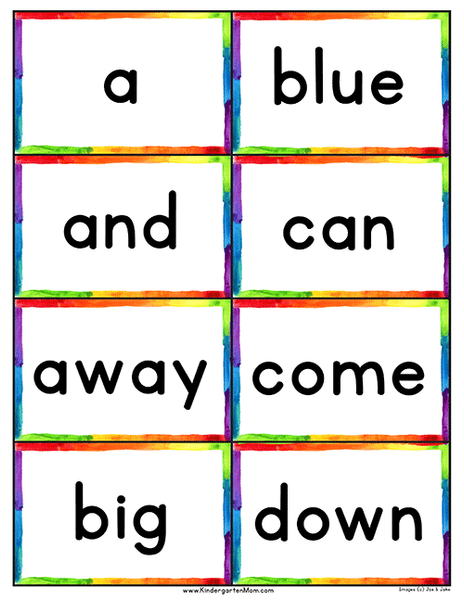 free printable kindergarten sight word flashcards