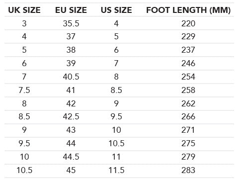 Shoes Conversion & Measurement Chart