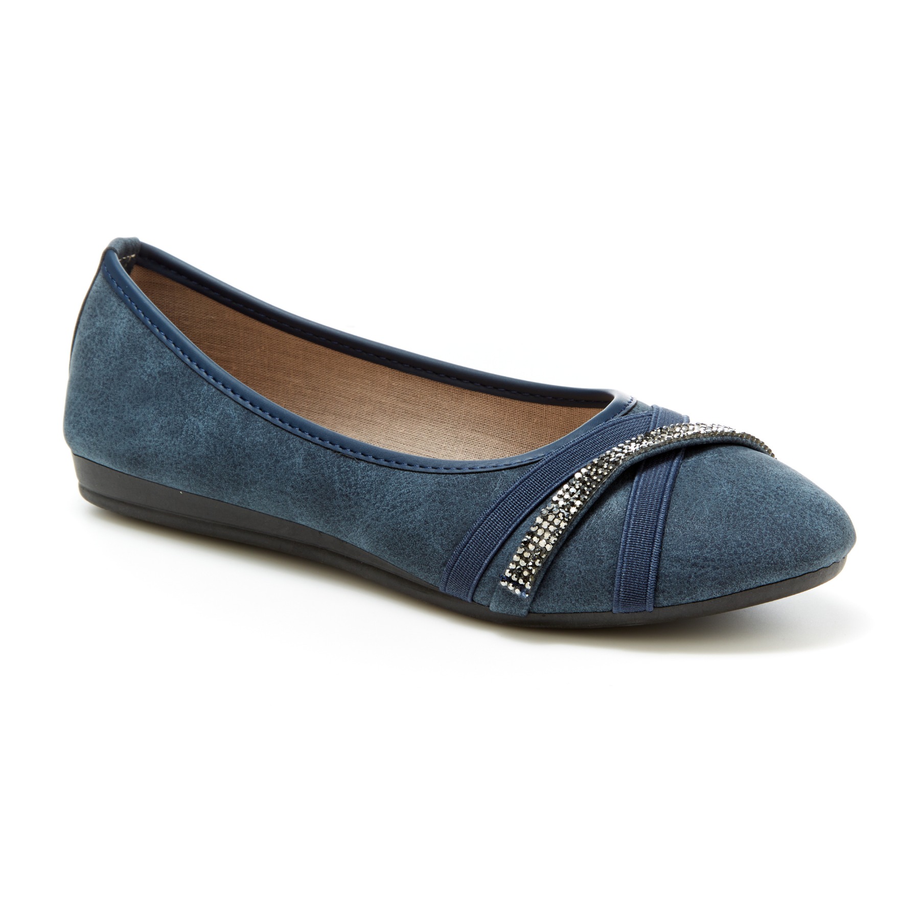 Round Toe Jeweled Cross Strap Ballet Flats (April) - Harborsides product image