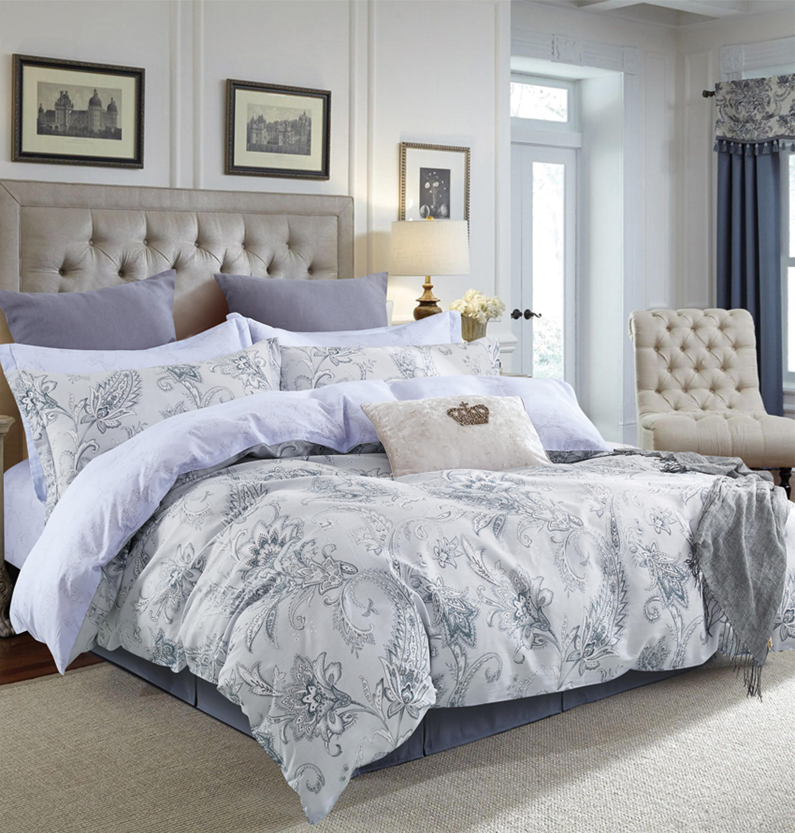 Gray Paisley 3 Piece 100 Cotton Bedding Set Duvet Cover And Two