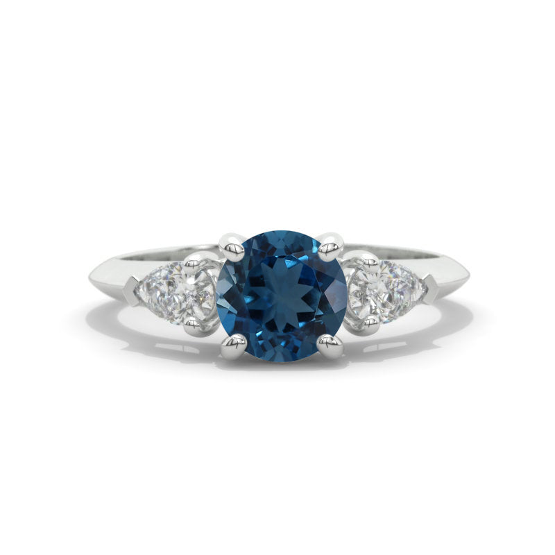 14K Gold Oval Genuine London Blue Topaz Gold Engagement Ring - Giliarto