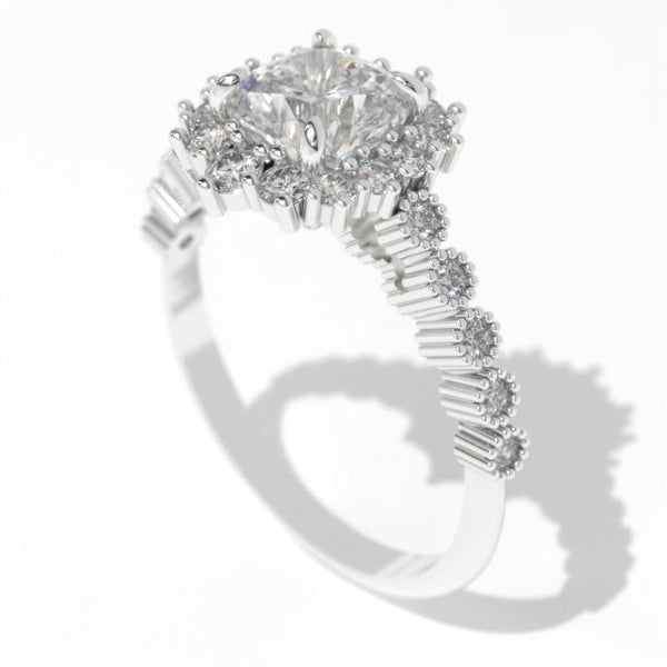 14K White Gold 1.5 Carat Princess Moissanite Halo Engagement Ring ...