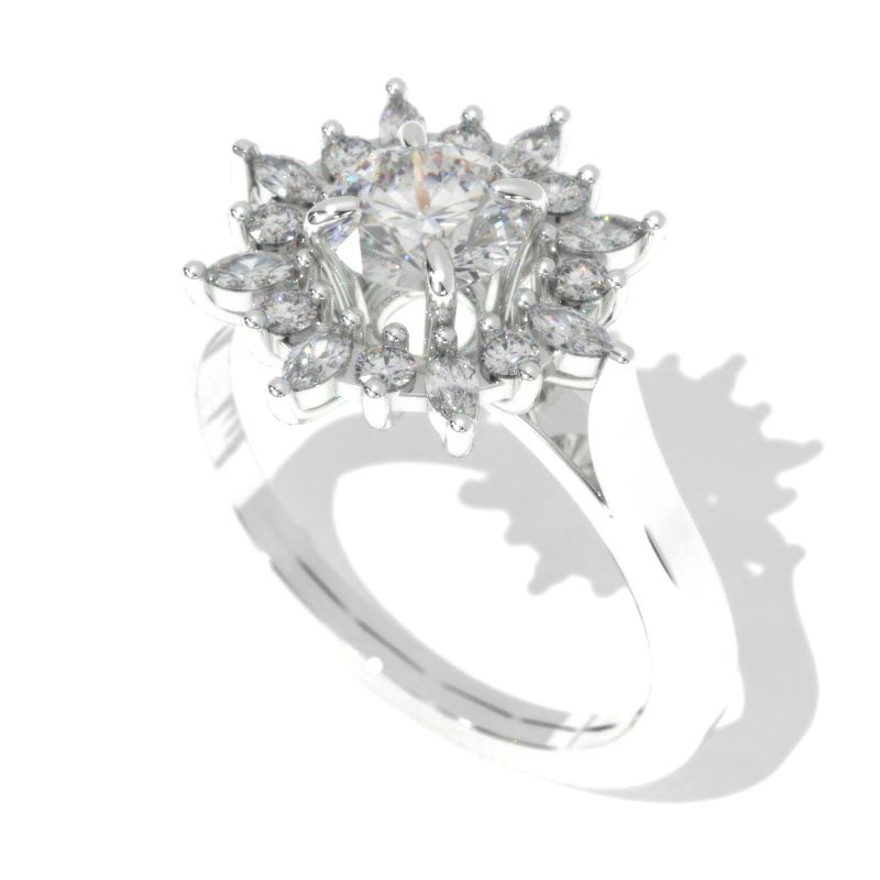 14K White Gold 1.25 Carat Round Moissanite Halo Engagement Ring - Giliarto