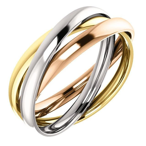 14K White, Yellow, & Rose 3-Band Rolling Ring - Giliarto