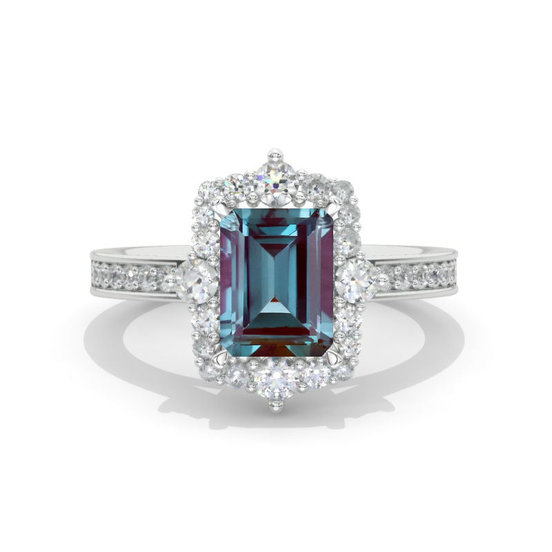 3 Carat Radiant Cut Alexandrite Halo Engagement Ring - Giliarto