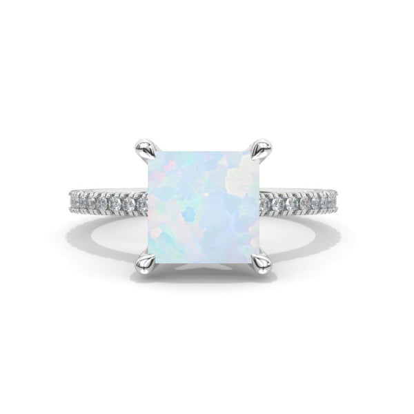 3 Carat Princess Cut Genuine Natural White Opal Hidden Halo Gold Engag ...