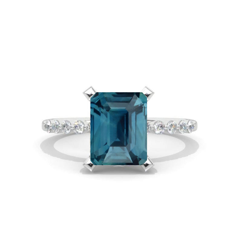 3Ct Teal Sapphire Engagement Ring, Solitaire Radiant Cut Teal Sapphire ...