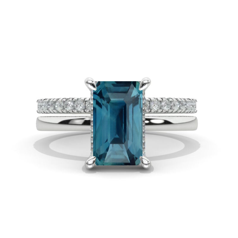 3Ct Teal Sapphire Engagement Ring Halo Elongated Radiant Cut Teal Sapp ...