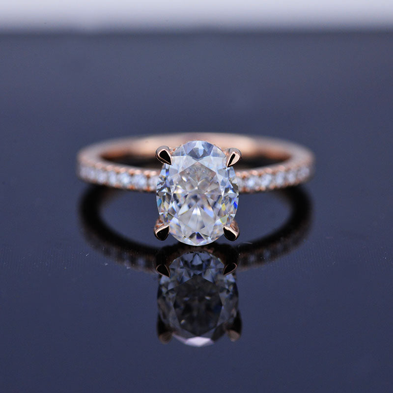 2 Carat Moissanite Oval Cut Hidden Halo Rose Gold Engagement Ring Giliarto