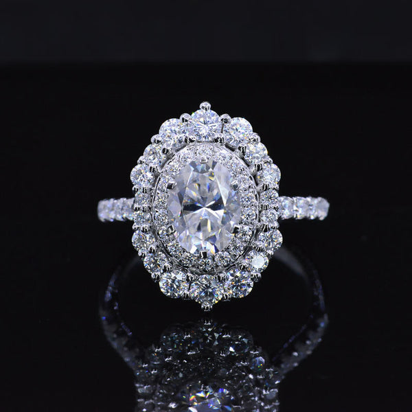 14K White Gold 3.2 CTW Oval Moissanite Double Halo Engagement Ring ...